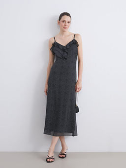 V Yaka Puantiyeli F?rf?rl? Ask?l? Elbise