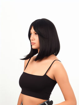 Парик искусственный, с чёлкой, имитация кожи, 30 см, 160 г, чёрный(#SHT3)