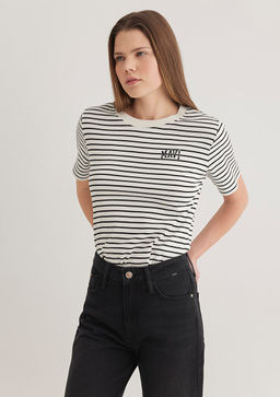 Mavi Logo Bask?l? Siyah Cizgili Tisort  фото 3