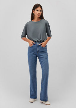 Gri Modal Basic Tisort - Mavi фото 3