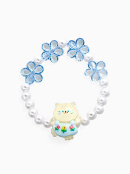 Цена за 3 шт. Браслет детский Выбражулька «Котик», d=6 см цветы, жемчуг, бело-голубой