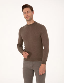 Vizon Melanj Slim Fit _eyrek Yaka Basic Triko Kazak