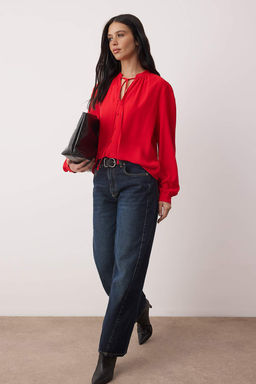 Bordo Dugme ve Baglama Detayl? Saten Dokuma Bluz TWOAW26BZ00347 - Trendyolmilla фото 2