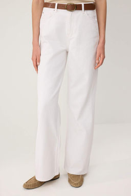 Beyaz Kemerli Yuksek Bel Wide Leg Genis Paca %100 Pamuk Non-Stretch Jeans TWOSS26JE00323 - Trendyolmilla фото 3