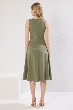 TRENDYOLMILLA Haki %100 Pamuk Skater/Belden Ac?lan Bisiklet Yaka Kolsuz Midi Orme Elbise TWOSS24EL00193  фото 4