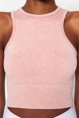 Trendyolmilla Lacivert Seamless/Dikissiz Crop Y?kamal? Halter Yaka Orme Spor Ust/Bluz THMSS23SS00004