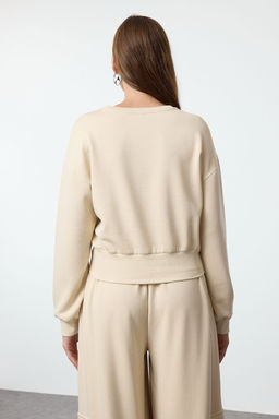 Trendyolmilla Siyah C?tc?tl? Relaxed/Rahat Kal?p Crop Kal?n Orme Sweatshirt TWOAW25SW00160 фото 5