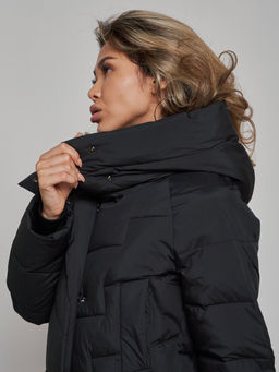 Пальто утепленное молодежное зимнее женское черного цвета 52355Ch - Holdluck фото 15