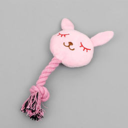 Игрушка мягкая для собак Зайка с канатом, с пищалкой, 18 см, розовая - Пижон фото 2