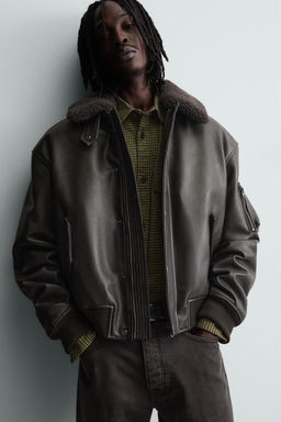 LEATHER EFFECT JACKET WITH DETACHABLE COLLAR - Zara фото 14