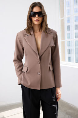 Vizon Oversize Astarl? Kruvaze Kapama Dokuma Blazer Ceket TWOSS22CE0077