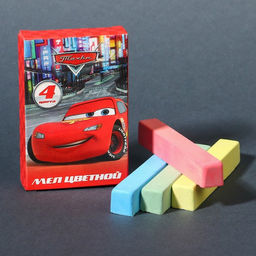 Мелки цветные школьные 4шт Тачки, прямоугольные