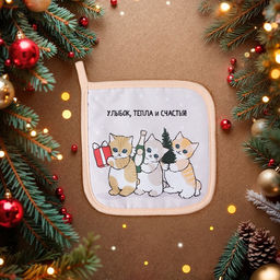 Прихватка «Доляна» Christmas kittens, 17×17 см, 35% хлопок, 65% п/э, ватин 250 г/м²