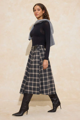 Ekoseli/Kareli Flanel Dokuma Midi Y?rtmac Detayl? Etek TWOSS26ET00046 - Trendyolmilla фото 2