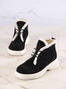 Ботинки EDART 308.927bе.Черный замша+бежевый/байка