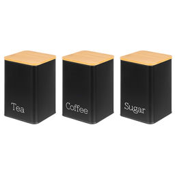 Набор банок д/сыпучих продуктов 3 пр. 1,1 л 9,5*9,5*14,5 см "Tea, coffee, sugar" черный с бамб.крыш