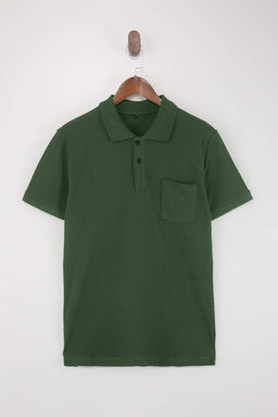 Haki Regular/Rahat %100 Pamuk Tek Cepli Polo Yaka T-shirt TMNSS26PO00018