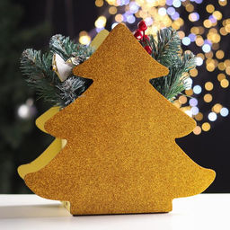 Ящик подарочный деревянный блестящий «Елочка», упаковка, золотистый, 26×13.1×25.4 см