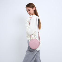 Сумка женская круглая из искусственной кожи, 18×18 см, розовая