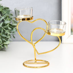 Подсвечник на 2 свечи Два сердца, d=4.5 см, под золото, 14?6.5?17.5 см