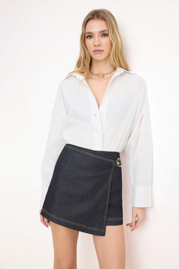 Koyu Mavi Aksesuar Detayl? Ekstra Esnek Denim Sort Etek TWOSS26SR00003