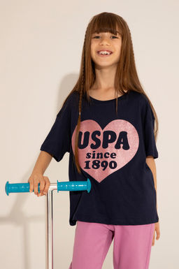 Футболка U.s. Polo Assn для девочек темно-синяя  фото 5