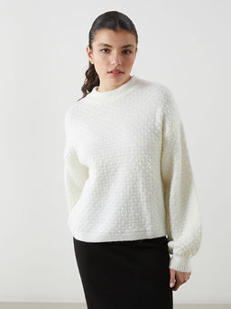 Bisiklet Yaka Kendinden Desenli Kad?n Triko Kazak