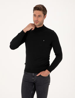 Siyah Slim Fit Yar_m Bal_k__ Yaka Basic Triko Kazak - Pierre cardin фото 3