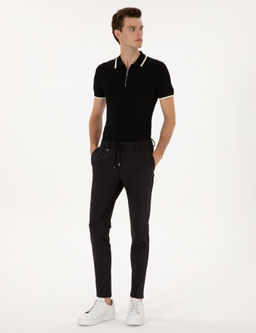Siyah Slim Fit Polo Yaka Fermuarl_ Triko Kazak - Pierre cardin фото 4