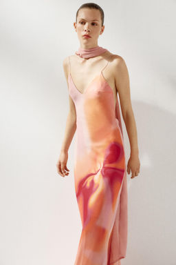 LONG PRINTED DRESS WITH SCARF - Zara фото 10