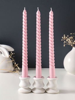 Свеча витая 25 см (набор 3 шт) 57 гр, 5 ч, цв. пастельно-розовый