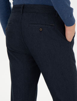 Lacivert Slim Fit Keten Kar___ml_ Chino Pantolon