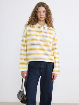 Polo Yaka ?izgili Kad?n Sweatshirt Tunik