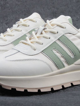 03-WG040-1M MILK/GREEN Кроссовки демисезонные женские (натуральная кожа)