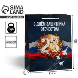 Цена за 2 шт. Пакет подарочный ламинированный, упаковка, «С 23 февраля», ML 21×25×8 см