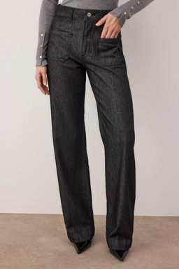 Siyah Yuksek Bel Cep Detayl? Raw Wide Leg Jeans TWOAW26JE00231 - Trendyolmilla фото 3