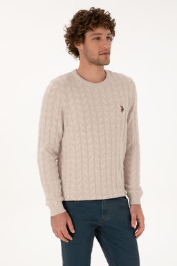 Erkek Slim Fit Bisiklet Yaka Desenli Ta_ Melanj Kazak
