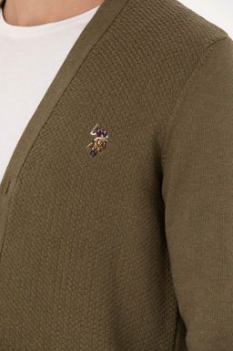 U. S. Polo Assn Мужской базовый трикотажный кардиган цвета хаки меланж - U.s. polo assn фото 21
