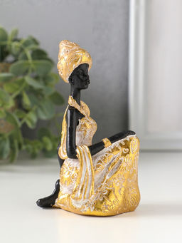 Фигурка полистоун «Африканка в золотом платье с белой патиной», чёрный, 7×5×11 см