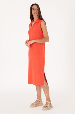 Kad_n K_rm_z_ Polo Yaka Midi Boy _rme Elbise Sepette S_rpriz _ndirim