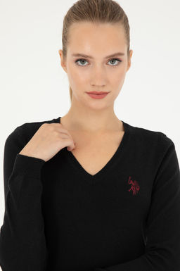 Женский черный базовый свитер с v-образным вырезом - U.s. polo assn фото 2