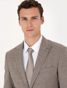 A__k Kahverengi Slim Fit Y_n Kar___ml_ Tak_m Elbise