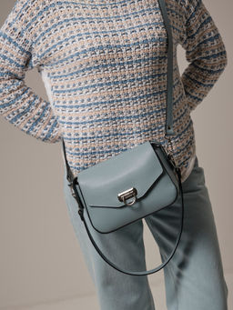 Сумка кожаная через плечо Azaro 3684 серое небо