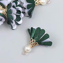 Декор текстиль «Цветок 2 с жемчужиной. Хвойный и белый», набор 6 шт., 3 см