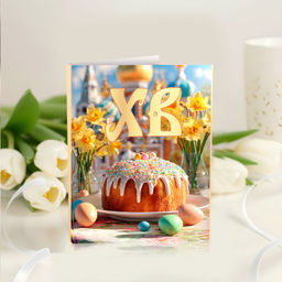 цена за 2 шт Мини-открытка с шоколадом ХВ (кулич и нарциссы)