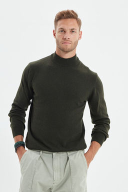 Haki Slim Fit Y_nl_ Yar_m Bal_k__ Yaka Basic Triko Kazak TMNAW21KZ1595