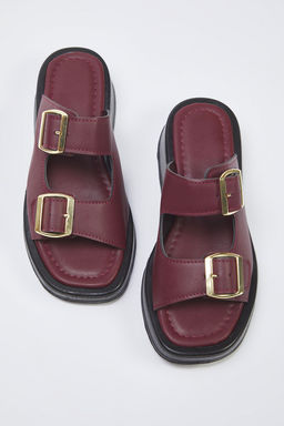 Trendyol Shoes Siyah Cift Bantl? Toka Detayl? Kal?n Taban Kad?n Terlik TAKSS25TE00044