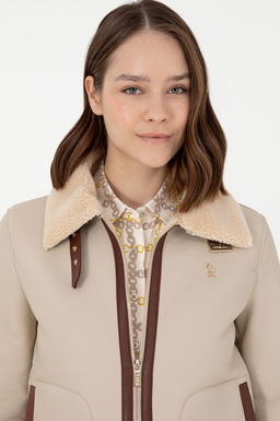 Женская кожаная куртка цвета экрю - U.s. polo assn фото 2