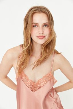 Trendyolmilla Siyah Dantelli Ip Ask?l? Saten Sortlu Dokuma Pijama Tak?m? THMSS22PT0269  фото 4