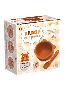 Набор для кормления «Мишка» тарелка и ложка, жёлтый, Крошка Я